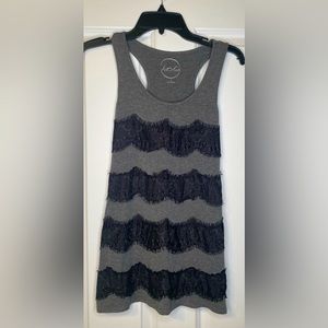 INC International Concepts - Grey Tank with Black Lace - Size: S